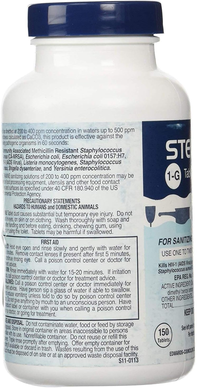 Edwards-Councilor S150E48 Steramine Sanitizer Tablets (Sanitabs) 150 Count Bottle.