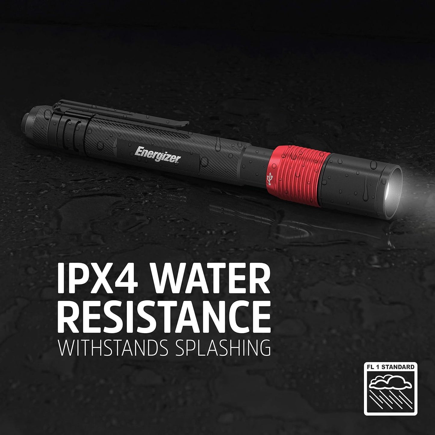 ENERGIZER X400 Rechargeable Pen Light, Water Resistant Mini Flashlight, Bright 400 Lumens LED Work Light for Mechanic Tools (USB Cable Included)